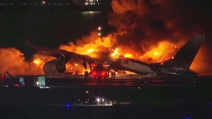 Flight JAL 516, a Japan Airlines plane caught fire as it landed in Tokyo.