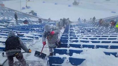Hundreds of Shovelers Clear Snow From Buffalo Bills' Stadium