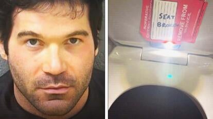 Suspect and a phone taped to a toilet