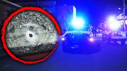 Bullet hole in windshield/Police vehicle in Mexico