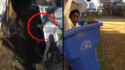 suspect hiding in recycling can