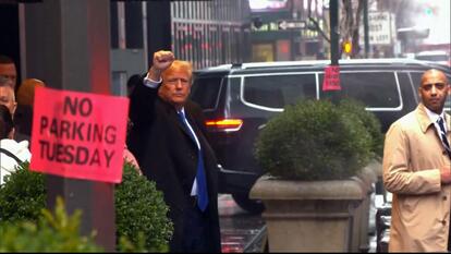 Donald Trump outside court.