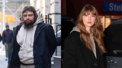 split image: on left, David Crowe, on right, Taylor Swift