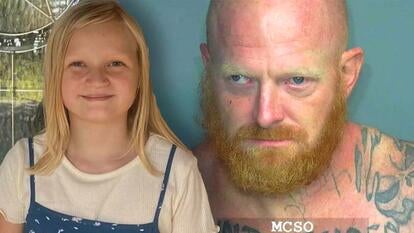 Little girl smiling / A mugshot of a man with a beard.