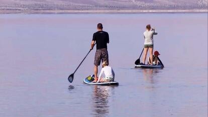 People on the lake in Death Valley