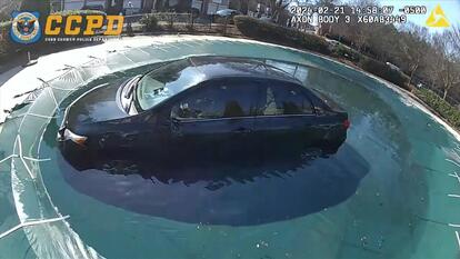 A strong pool cover kept a woman and her car from sinking after she drove into a Georgia pool.