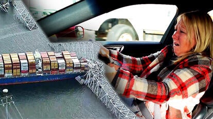 Collapsed bridge/ scared driver