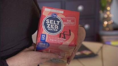 Seltzer box with image resembling a swastika drawn on it