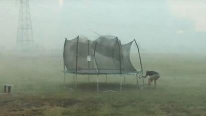 wind blowing against trampoline
