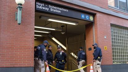 Police respond after a person was shot at the Hoyt-Schermerhorn subway station in Brooklyn, New York City on Thursday, March 14, 2024