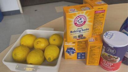 lemons, boxes of baking soda, and salt
