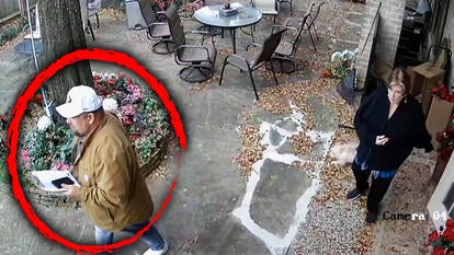 Loli Mcllwain and man claiming to be a tree trimmer