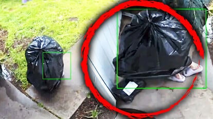 Porch pirate disguised under a garbage bag
