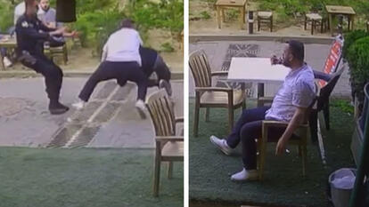 man and police / man in chair