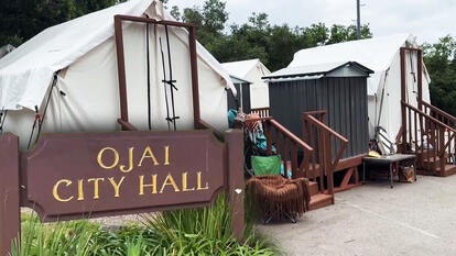 About 30 people are living in a homeless encampment located behind Ojai, California’s city hall.
