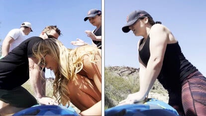 A group administers CPR on a cyclist 