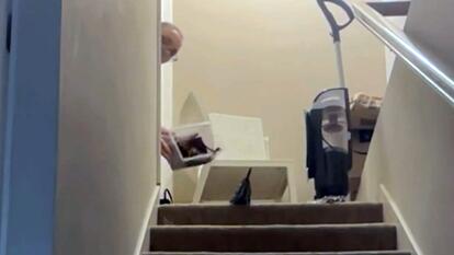 Woman Dumping Tarantula on Stairs