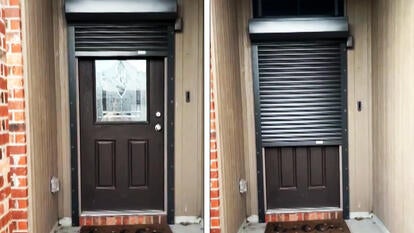 Gate closing to protect front door from storm