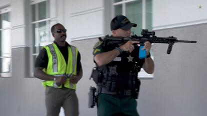 Florida sheriff's deputies took part in a school active shooter drill.