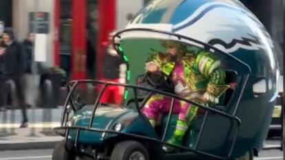 Jason Kelce Seen Driving Around Philadelphia in Giant Football Helmet