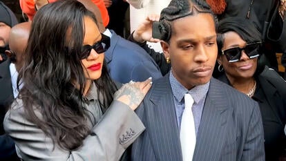 Rihanna and A$AP Rocky outside courthouse