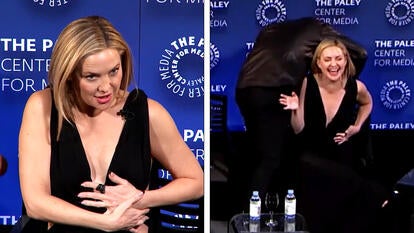 Justin Theroux Helps Save Kate Hudson From Wardrobe Malfunction at NYC Screening