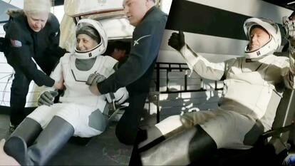 Suni Williams being assisted out of capsule / Butch Wilmore being assisted out of capsule 