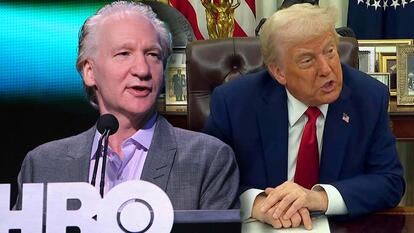 Bill Maher speaking at an HBO event / President Donald Trump in Oval Office