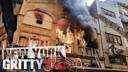 Exterior of the Everard Bathhouse in flames in New York City