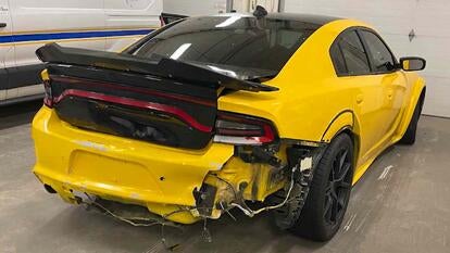 Car with damaged rear bumper