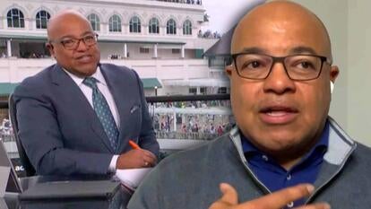 Mike Tirico on air at the Kentucky Derby / Mike Tirico reflecting on his medical emergency on air