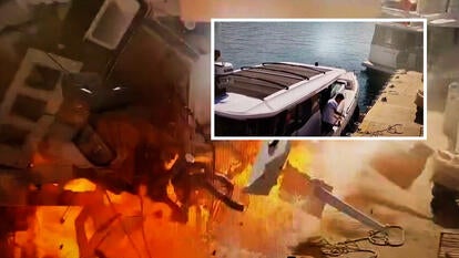 Boat before and during explosion