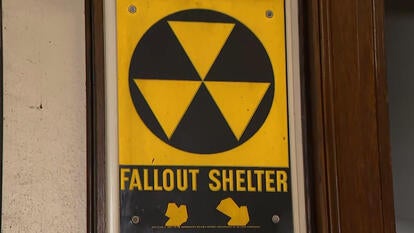 Fallout Shelter sign in a public library