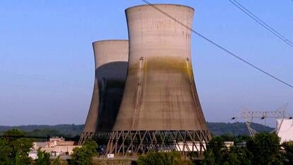 Two of the nuclear reactors at Three Mile Island