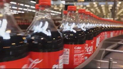 Bottles of Coca-Cola in a manufacturing plant