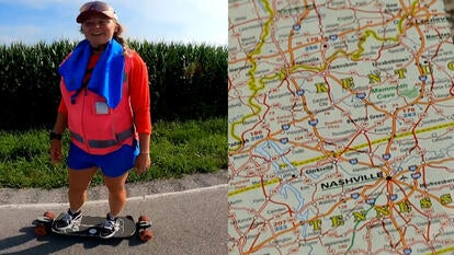 Woman on a skateboard, map of Tennessee