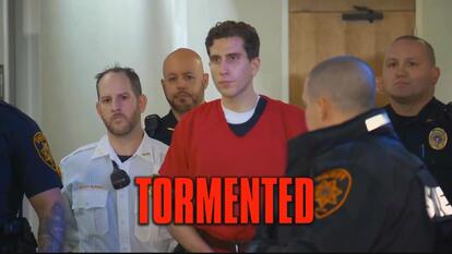 Bryan Kohberger, the word "TORMENTED" in red 
