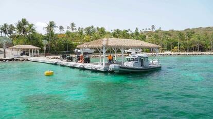 Dock in the water leading to an island