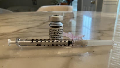 A vial of elamipretide, used to treat Barth Syndrome