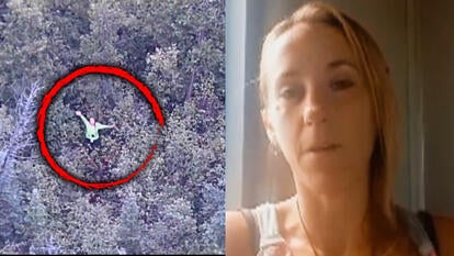 Amber being rescued in woods; after rescue