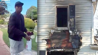 Man on doorbell cam, House after fire