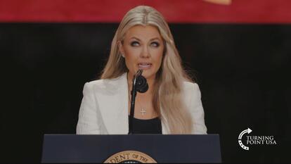 Erika Kirk speaking at Charlie Kirk's memorial