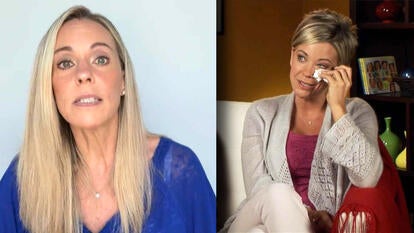 Kate Gosselin in a tiktok from 2025 / Kate Gosselin in an interview crying about her divorce
