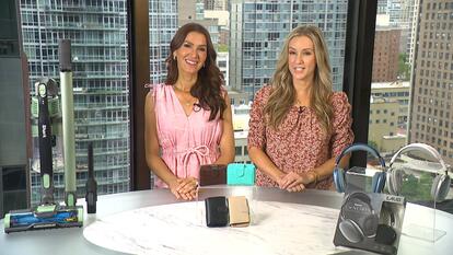 Megan Alexander and MorningSave Rep Ana DeSouza stand behind table arrayed with products