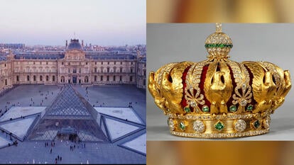 overhead shot of the Louvre Museum in Paris, crown jewels