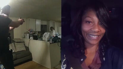 Police bodycam footage of former officer Sean Grayson pointing gun at Sonya Massey; Sonya Massey