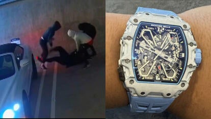 Robbers beating a man in parking lot; $600,000 watch