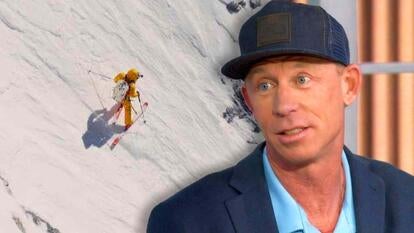 Skier on a snowy mountainside / Jim Morrison in an interview 