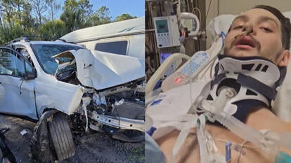 Car crash, Daniel Waterman hospitalized