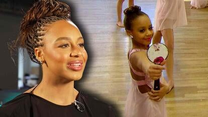 Nia Sioux smiling in an interview / Nia Sioux at 10 years old rehearsing ballet